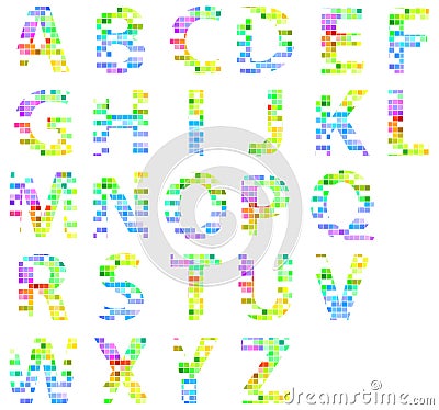 Colorful Modern Square Mosaic Alphabet Letters Vector Illustration