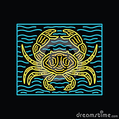 Colorful Monoline Crab Vector Design illustration Emblem Vector Illustration
