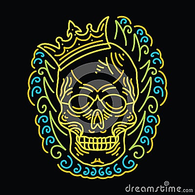 Colorful Monoline Skull King Vector illustration Emblem Vector Illustration