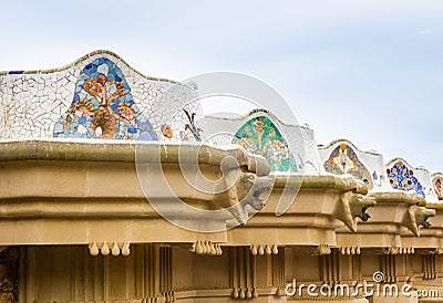 Colorful mosaic bench of park Guell, designed by Gaudi, in Barcelona, Spain Editorial Stock Photo