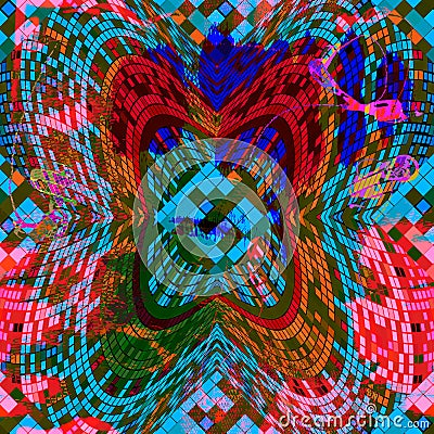 Colorful mosaic seamless pattern. Bright kaleidoscope vector background. Dirty repeat grid backdrop. Rough futuristic pixel style Vector Illustration