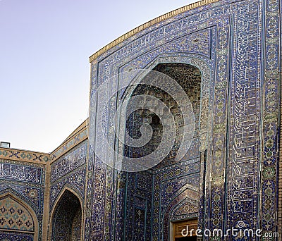 Islamic mosaic tiles on mausoleum at the Shah-i-Zinda Ensemble, Stock Photo