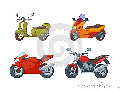 Colorful Motorcycles Collection Vector Illustration