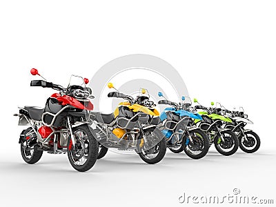 Colorful motorcycles on a starting line Stock Photo