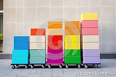 colorful moving boxes on dollies Stock Photo