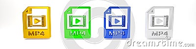 Colorful MP4 file document. Download mp4 button icon isolated on white background. MP4 file symbol. Minimalism concept Cartoon Illustration