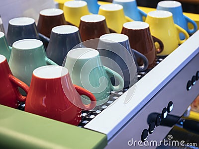 Colorful mugs on Coffee Machine Cafe Restaurant Stock Photo