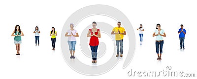 Colorful Multi Ethnic People Standing And Praying Stock Photo