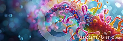 Colorful multicolored enzymes on a dark blurred background, enzymes to speed up a chemical reaction, banner Stock Photo