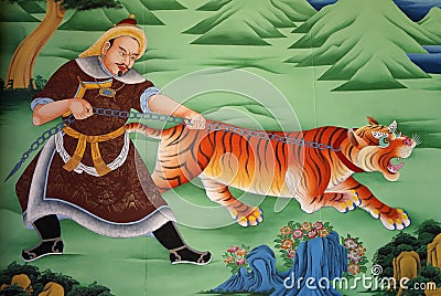 Religious mural in Tibetan Buddhist monastery, China Editorial Stock Photo