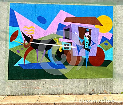 Colorful Mural of A Stage Coach and Driver On James Road in Memphis, Tennessee. Editorial Stock Photo