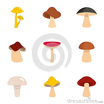 Colorful mushroom icon set, flat style Vector Illustration