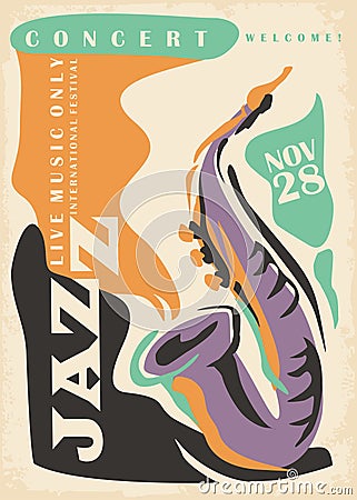 Colorful music ad for jazz concert festival. Vector Illustration