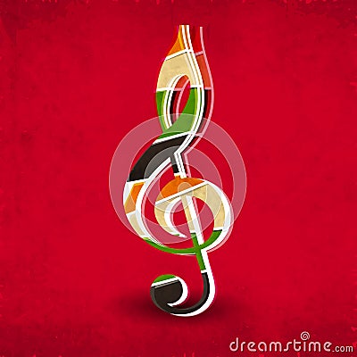 Colorful musical note on red background. Stock Photo