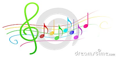 Colorful Musical Notes On Stave Vector Illustration