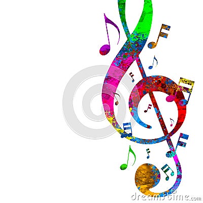 Colorful musical staff and notes Stock Photo