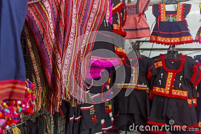 Colorful Myanmar Traditional Sarongs on Sale In Market Stock Photo