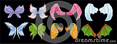 Colorful Mysthical Wings Composition Vector Illustration