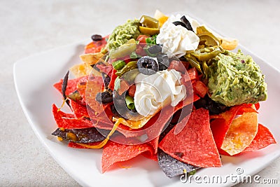 Colorful nachos plate Stock Photo