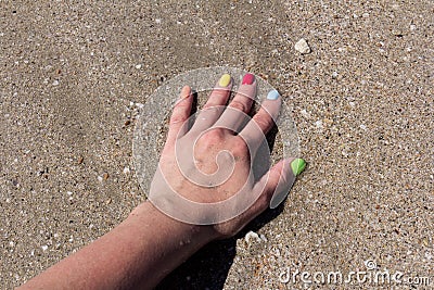 Colorful nail art. Colorful nail polish. the concept of the summer rest Stock Photo