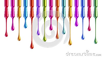 Colorful nail polish brushes with falling drops isolated on white background Vector Illustration