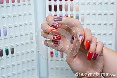 Colorful nail polish in the tips isolated white background. Editorial Stock Photo