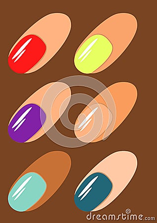 Colorful nails with various skin colors. Simple design. Vector. Vector Illustration