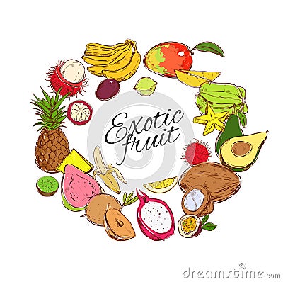 Colorful Natural Tropical Fruits Round Concept Vector Illustration