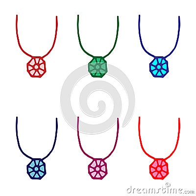 Colorful necklace illustration on white background. set of beautiful necklace with gemstone collection. hand drawn vector. doodle Vector Illustration