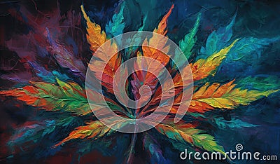 Colorful Neo-Abstract Realism Leaf Painting for Invitations and Posters. Stock Photo