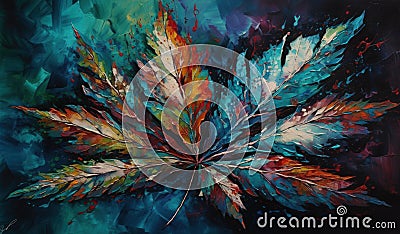 Colorful Neo-Abstract Realism Leaf Painting for Posters and Web. Stock Photo