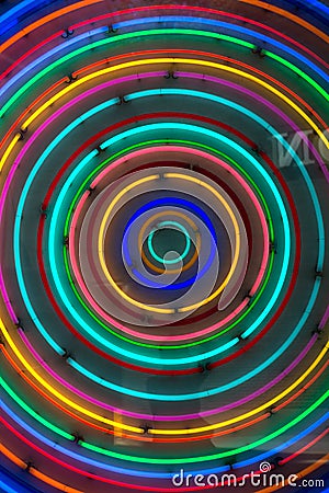 Rainbow circles neon Stock Photo