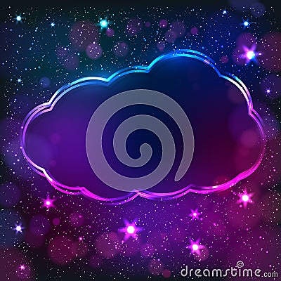 Colorful neon cloud frame on a dark star background Vector Illustration