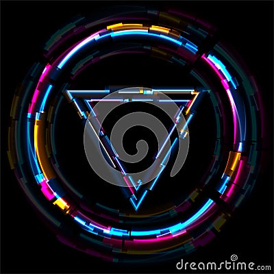 Colorful neon glitch triangle and circle abstract background Vector Illustration