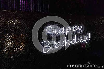 neon happy birthday. Trendy style. Happy Birthday background. Neon sign. Custom neon. Party decor. Stock Photo