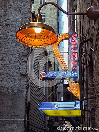 Jazz Lounge Neon Sign back ally Fort Worth Texas Editorial Stock Photo