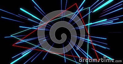 Colorful neon lines and triangles image creating dynamic, futuristic tunnel effect Stock Photo