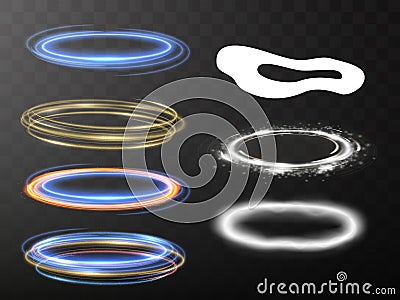 Colorful neon oval frames set. Glowing led lamp electric circles. Design element for your ad sign poster banner. Vector Illustration