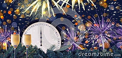 Colorful New Years countdown and fireworks celebration concept. Stock Photo