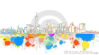 Colorful New York Skyline Sketch Vector Illustration