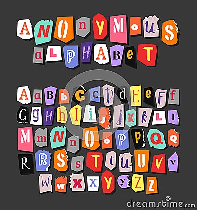 Colorful Newspaper alphabet. Hand made anonymous set. Vector Letters Vector Illustration