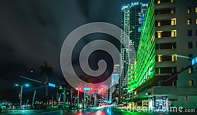 Colorful night in downtown Miami Editorial Stock Photo