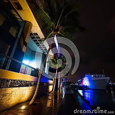 Colorful night in Miami River walk Editorial Stock Photo