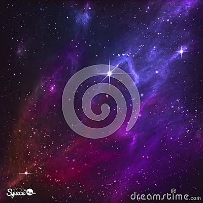 Colorful Night Skies with polaris and purple nebula. Vector Illustration. Vector Illustration