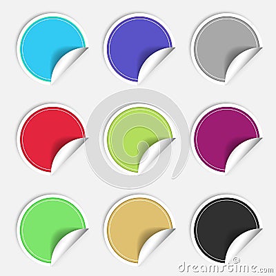 Colorful nine blank stickers set. Badge collection. Cartoon Illustration