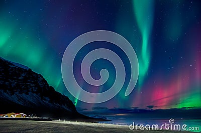 Colorful northern lights explosion in Iceland Stock Photo