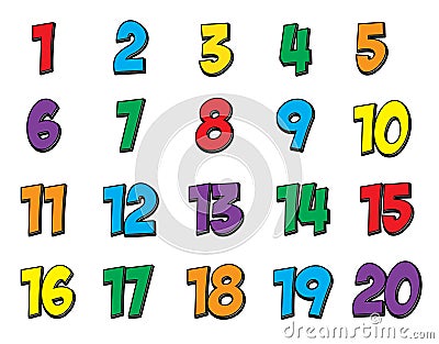 Colorful Number Set 1-20 Stock Photo