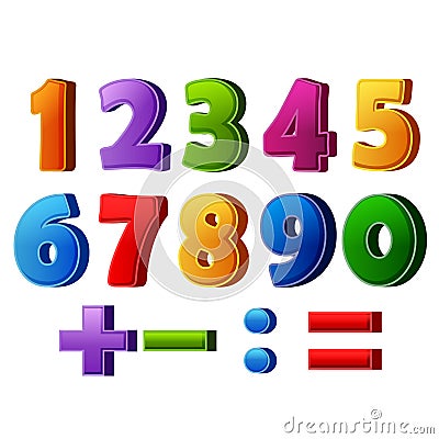 Colorful numbers and mathematical operations Vector Illustration