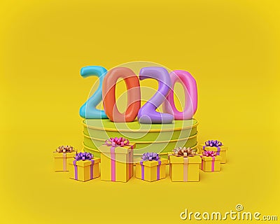 Colorful 2020 numbers on a podium. 3d rendering Stock Photo