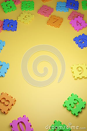 Colorful numbers puzzle background with copy space. 3d illustration Cartoon Illustration